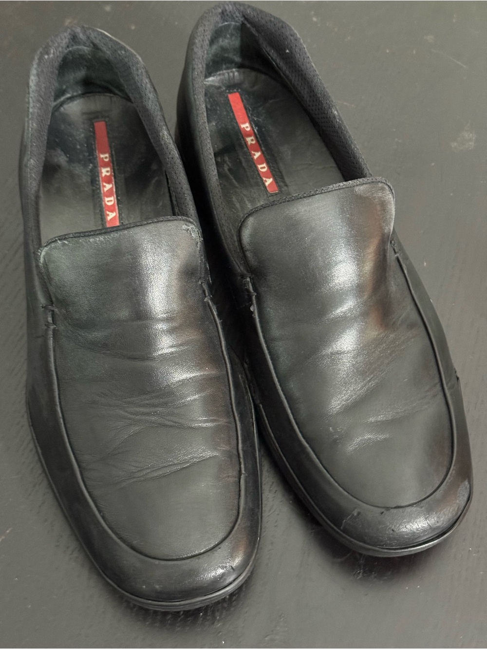 Prada Black Leather Loafers Mens Size 9, US 10..C 5016.